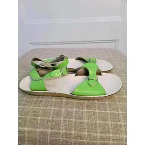 Sun-San Saltwater Sandals Surfer Lime Green size 2 Leather Water Shoes Ex Cond